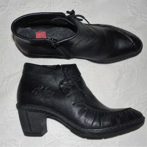 RIEKER Black Leather Zip Ankle Boots Heels EU40 US 8.5-9 M - great condition.